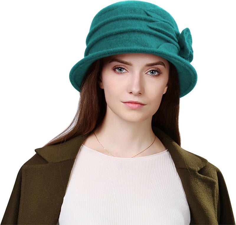Sumolux Women Beret Hat French Vintage Floral Wool Dress Cloche Classic Winter Hat 1920s - Image 2